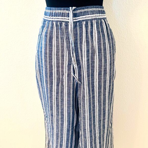 Old Navy High Waisted Linen Blend Wide Leg Pants Striped Blue White Size M - Picture 6 of 17